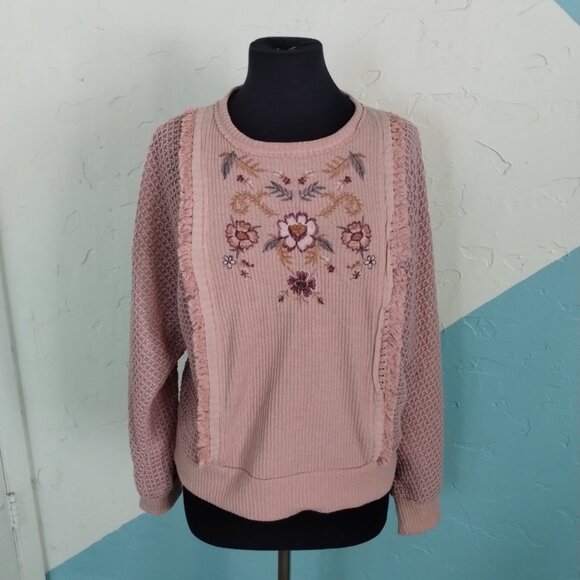 Knox Rose Pink Embroidered Floral Knit Sweatshirt - Picture 6 of 9